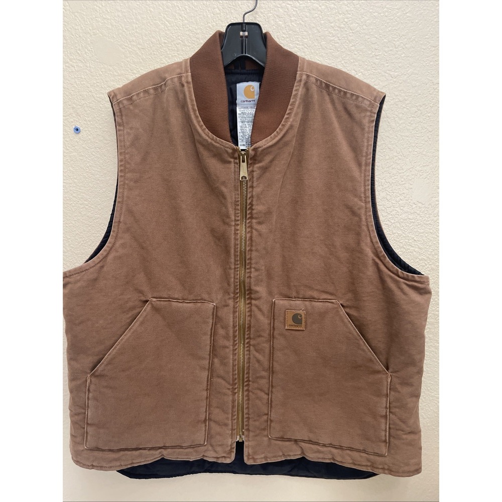 Vtg Mens XL Regular -CARHARTT V02 BRN Quilted Lined Insulated Cotton Duck Vest